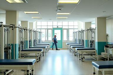 Physical therapy equipment in a rehabilitation facility